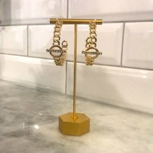 Hoop chain bar crystal gold earring